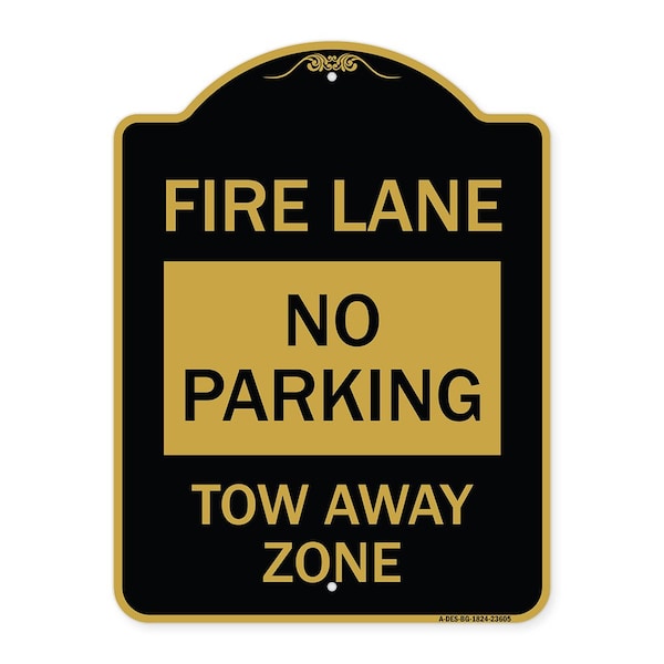 Designer Series Sign No Parking Tow-Away Zone, Black & Gold Aluminum Sign, 18" x 24", BG-1824-23605